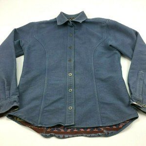 Cabelas Womens Size Small Blue Gray Cotton Flannel Long Sleeve Button Down Shirt